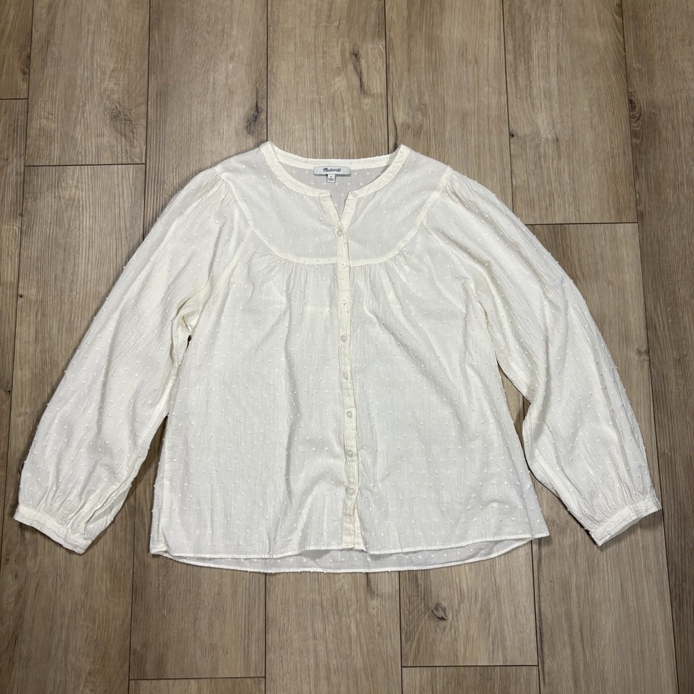 Madewell Sz Small Balloon Sleeve Peasant Top Ivory Women's Button Up Career‎